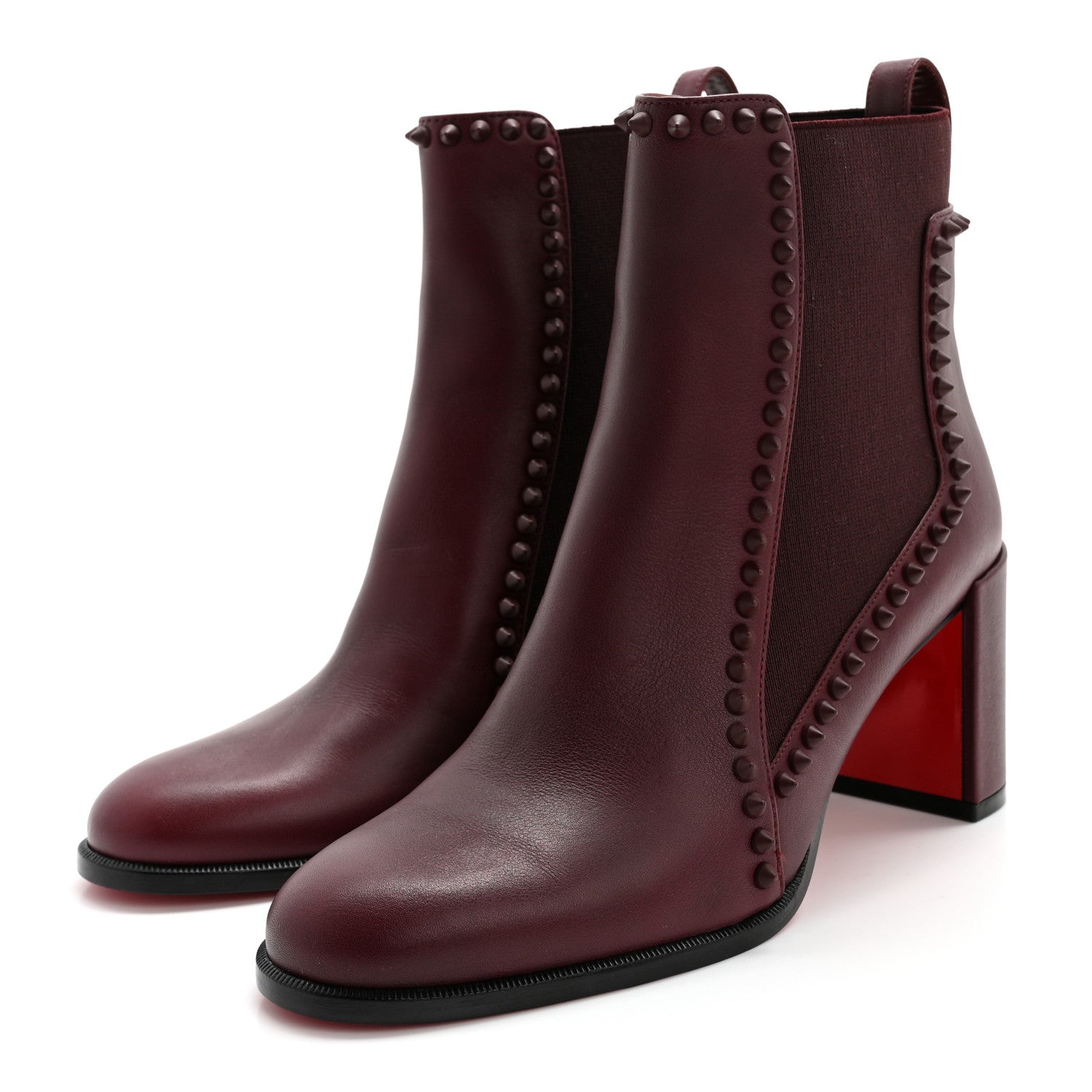 Christian Louboutin Calfskin Out Line Spike Lug 70 Boots 38 Bordeaux 3 of 12