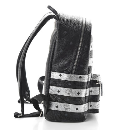 MCM Metallic Visetos Striped Medium Stark Backpack Silver Black 10 of 10