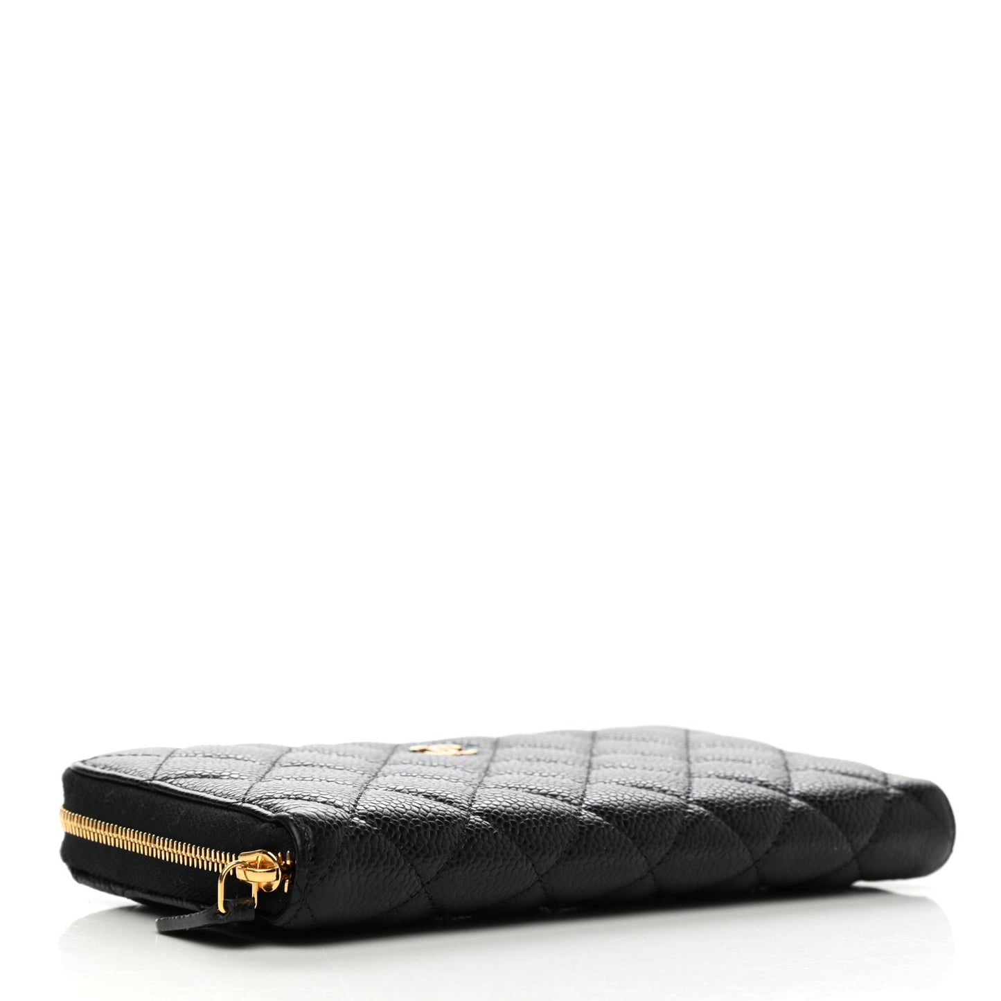 Caviar Quilted Large Gusset Zip Around Wallet Black