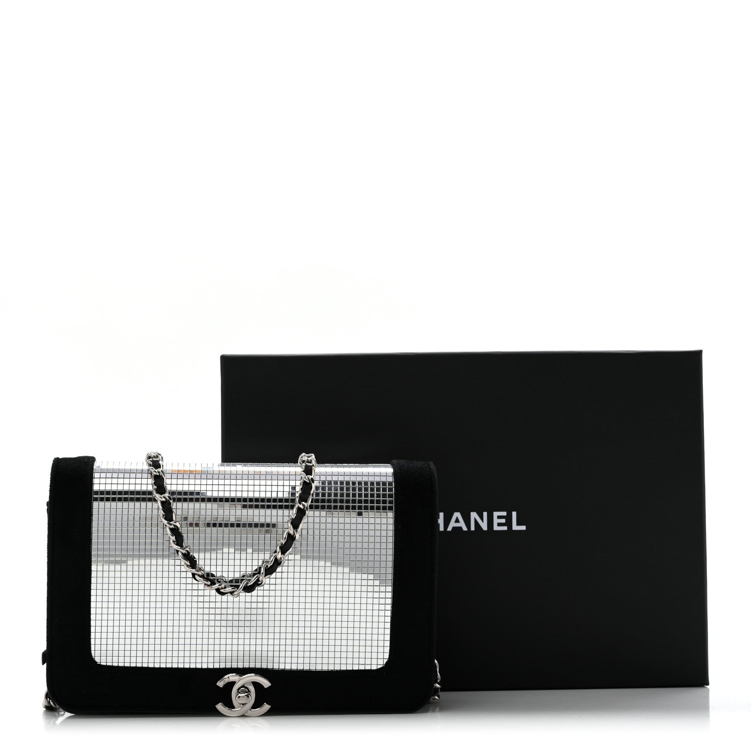 Chanel Velvet Mirror Embellished Boy Wallet On Chain WOC Argent 14 of 15