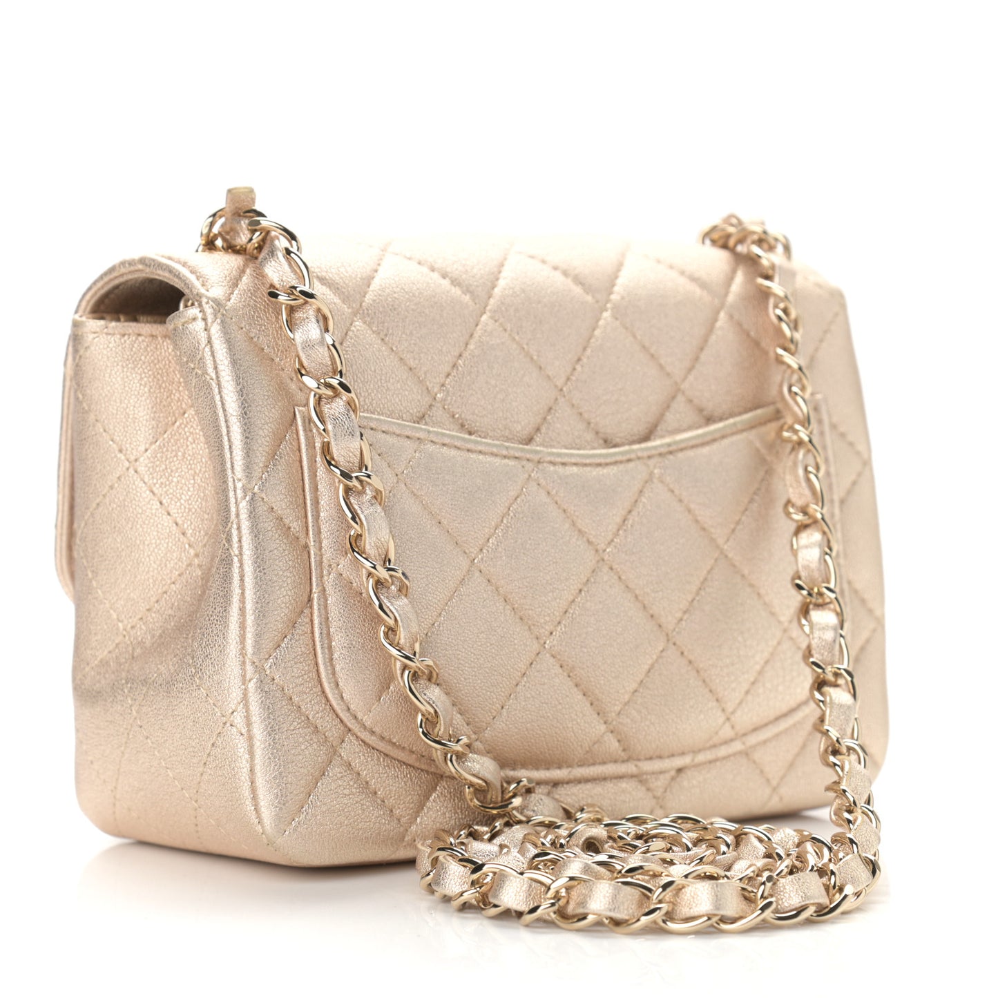Metallic Lambskin Quilted Mini Square Flap Gold