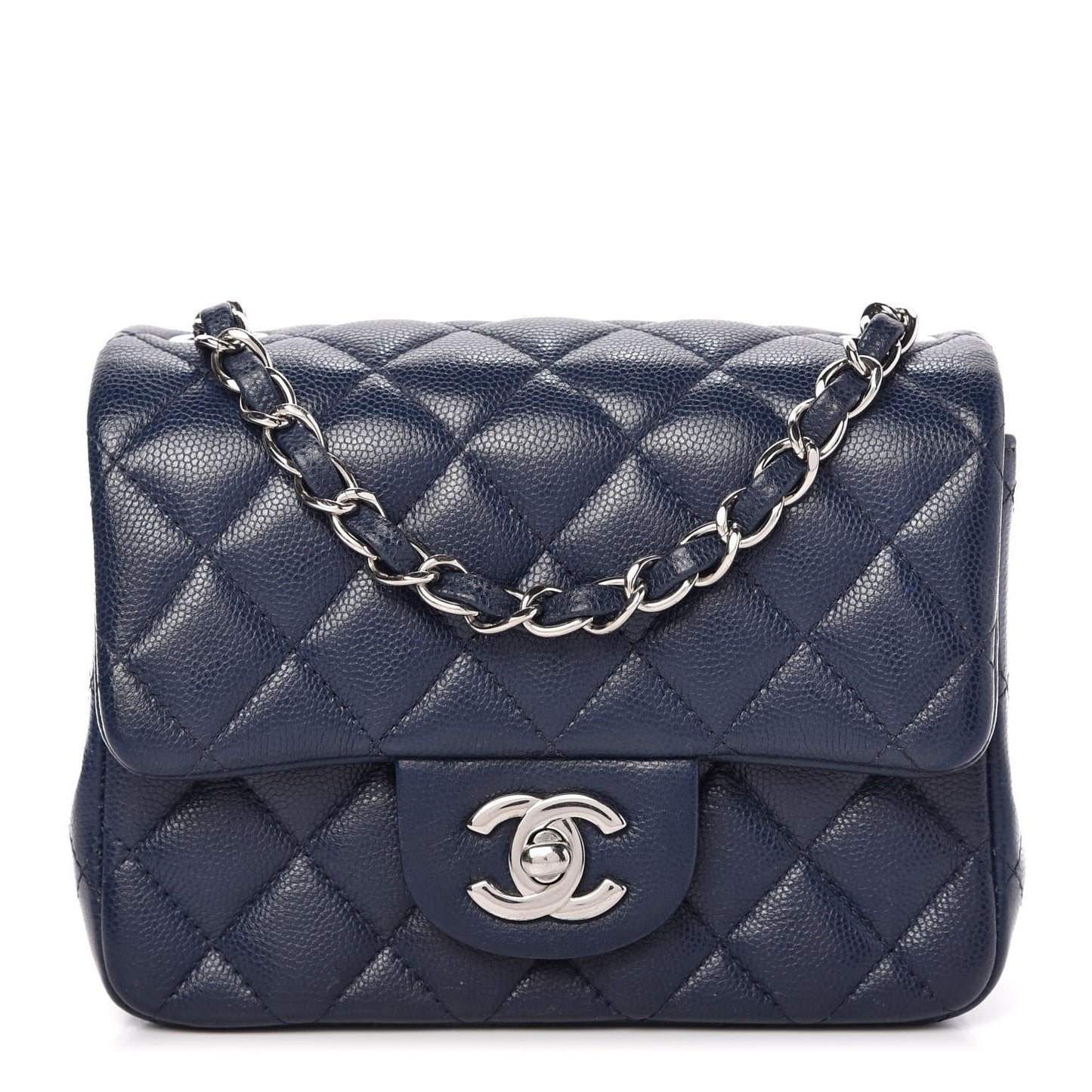 Caviar Quilted Mini Square Flap Blue