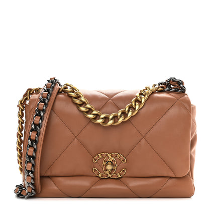 Chanel Lambskin Quilted Medium Chanel 19 Flap Light Brown 1 of 9
