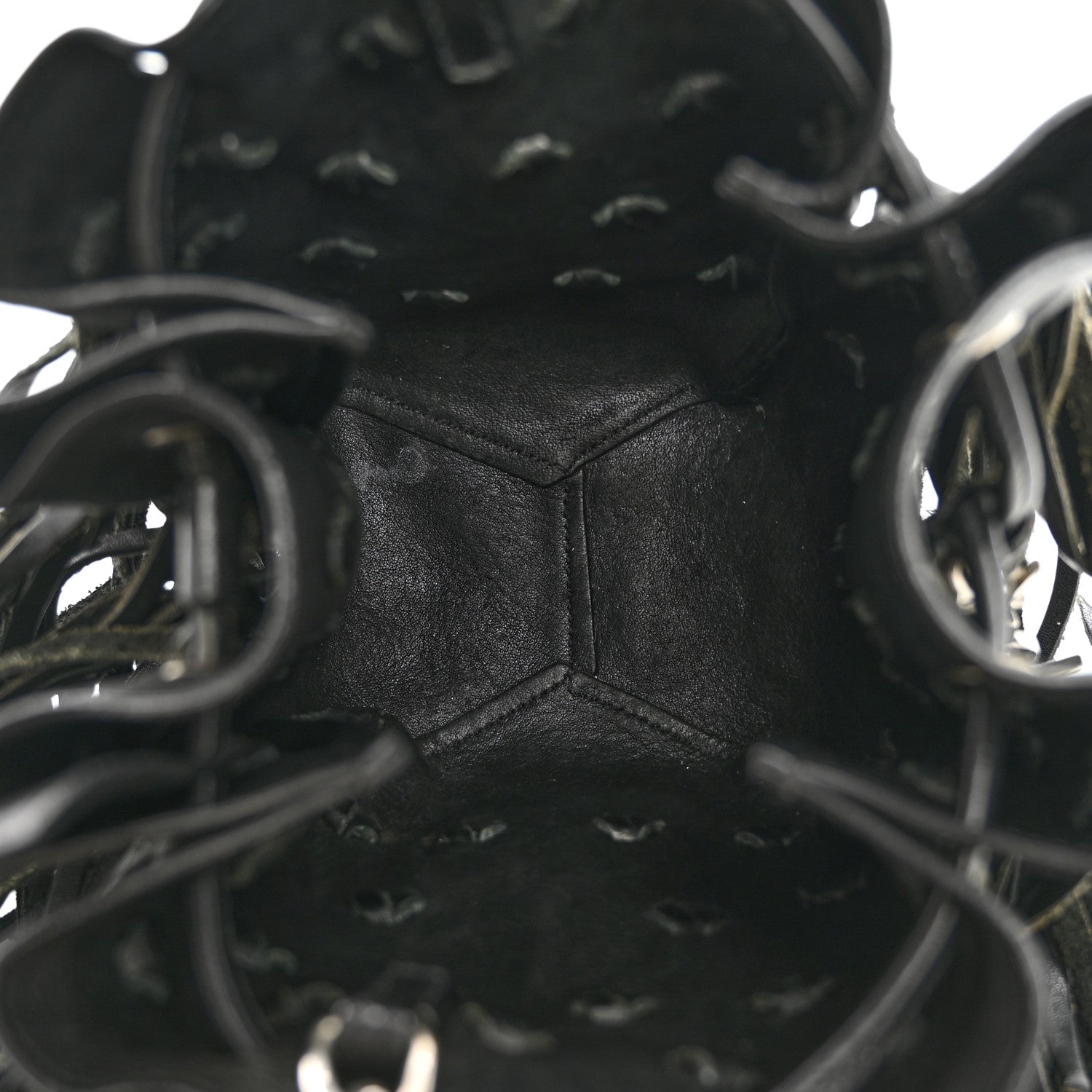 Saint Laurent Calfskin Fringe Monogram Mini Bourse Bucket Bag Black 5 of 11
