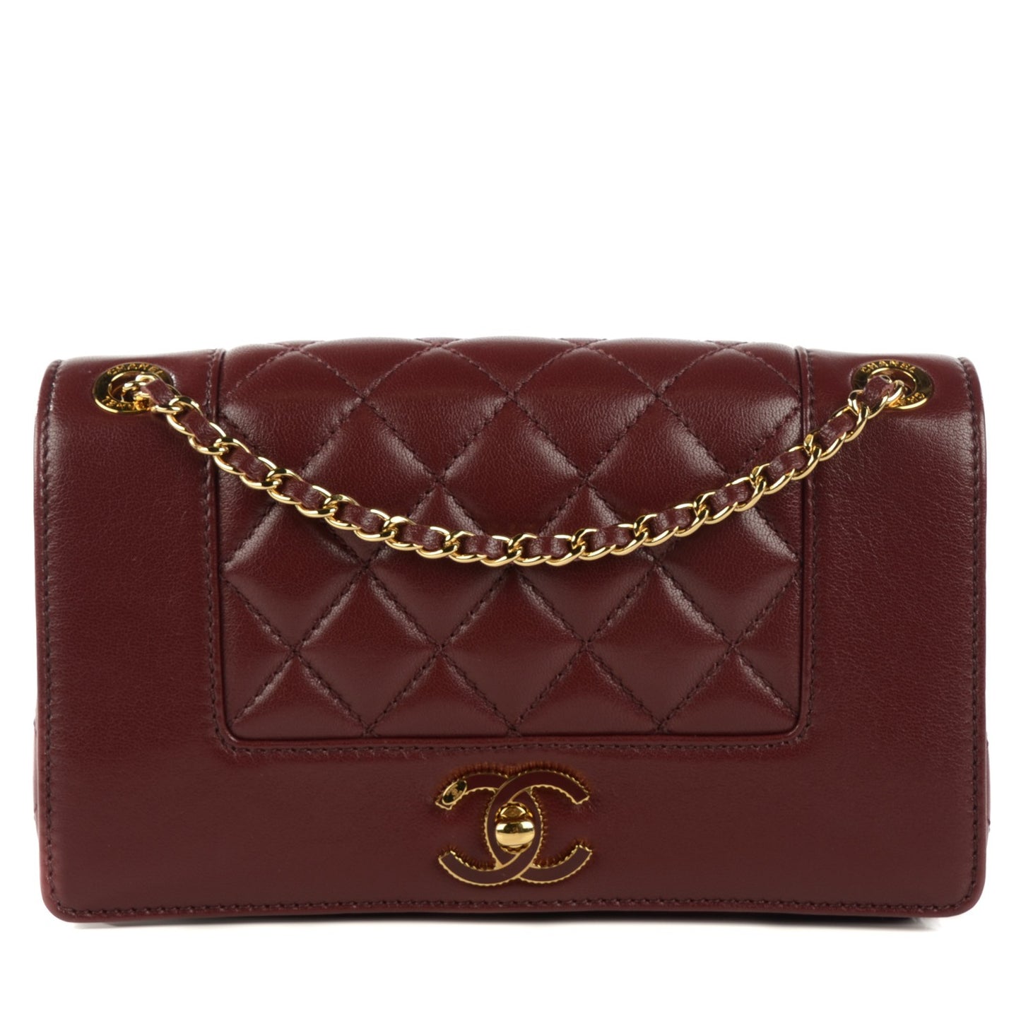 Sheepskin Quilted Small Mademoiselle Vintage Flap Dark Red