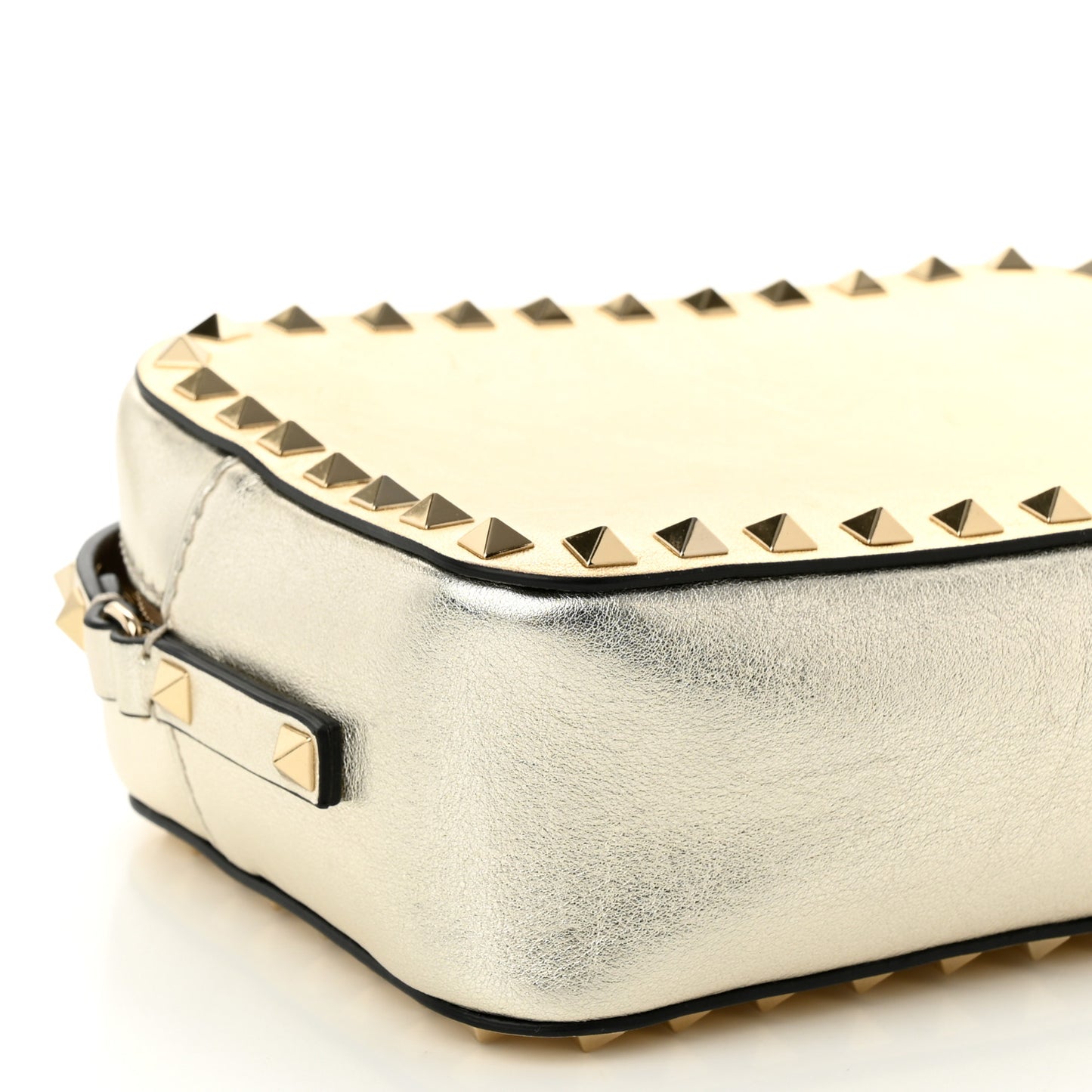 Metallic Calfskin Rockstud Camera Crossbody Bag Gold