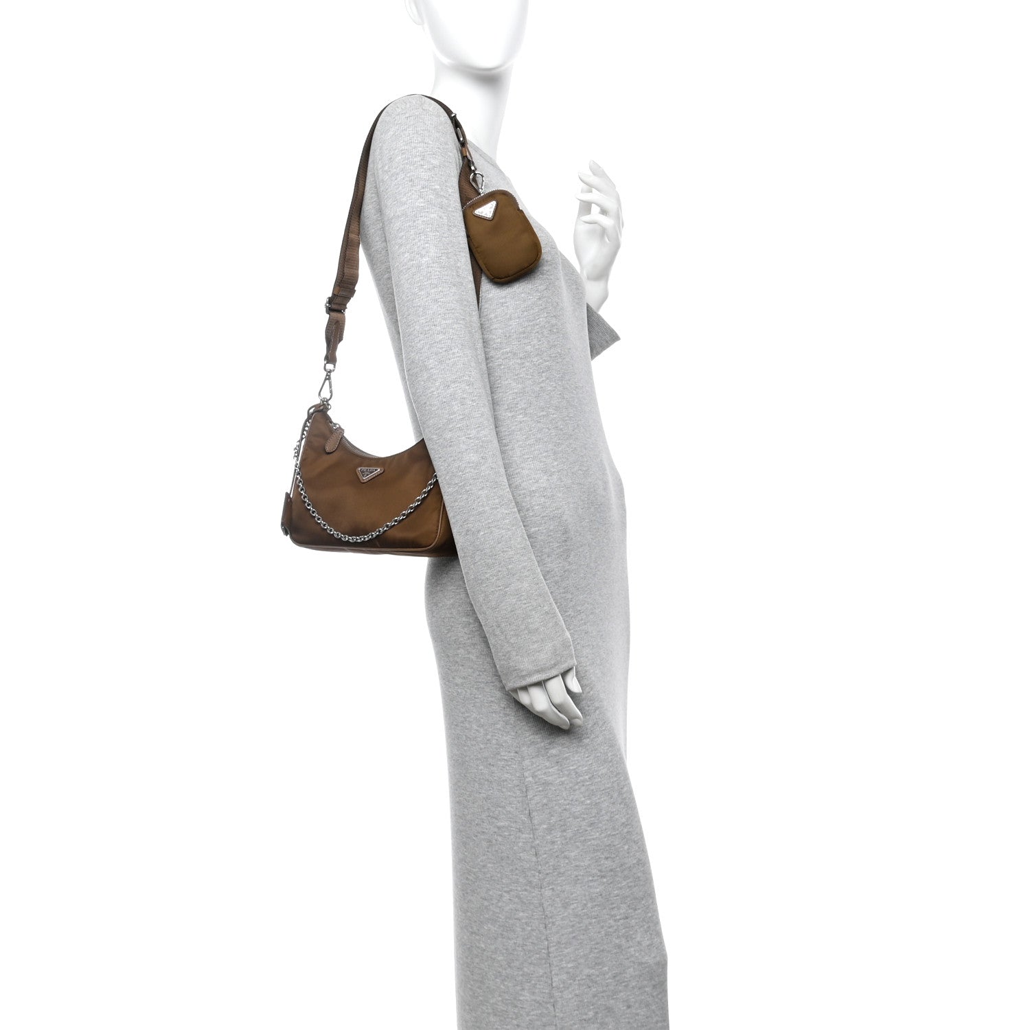 Prada Tessuto Nylon Saffiano Re-Edition 2005 Shoulder Bag Cacao 2 of 12