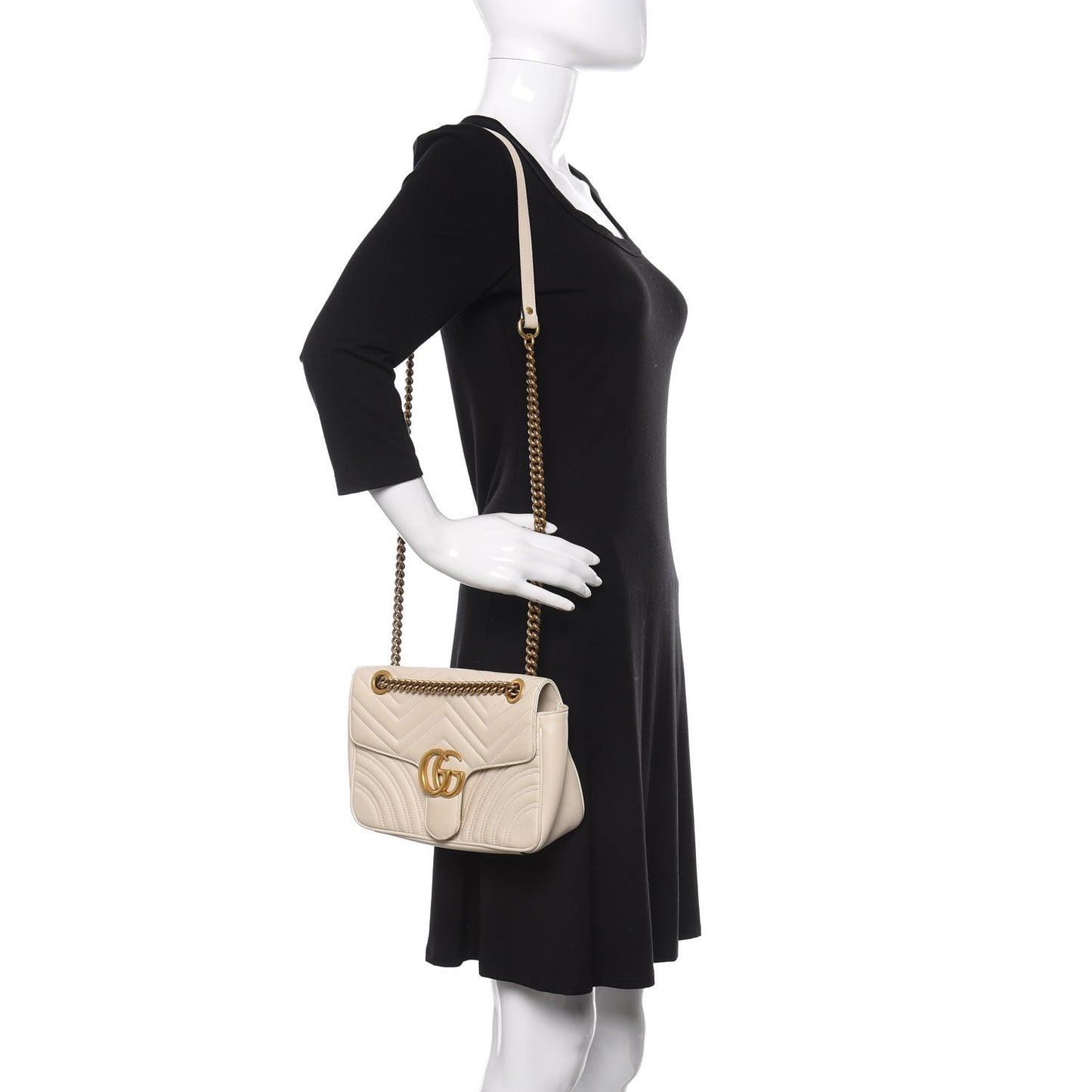Calfskin Matelasse Small GG Marmont Shoulder Bag White