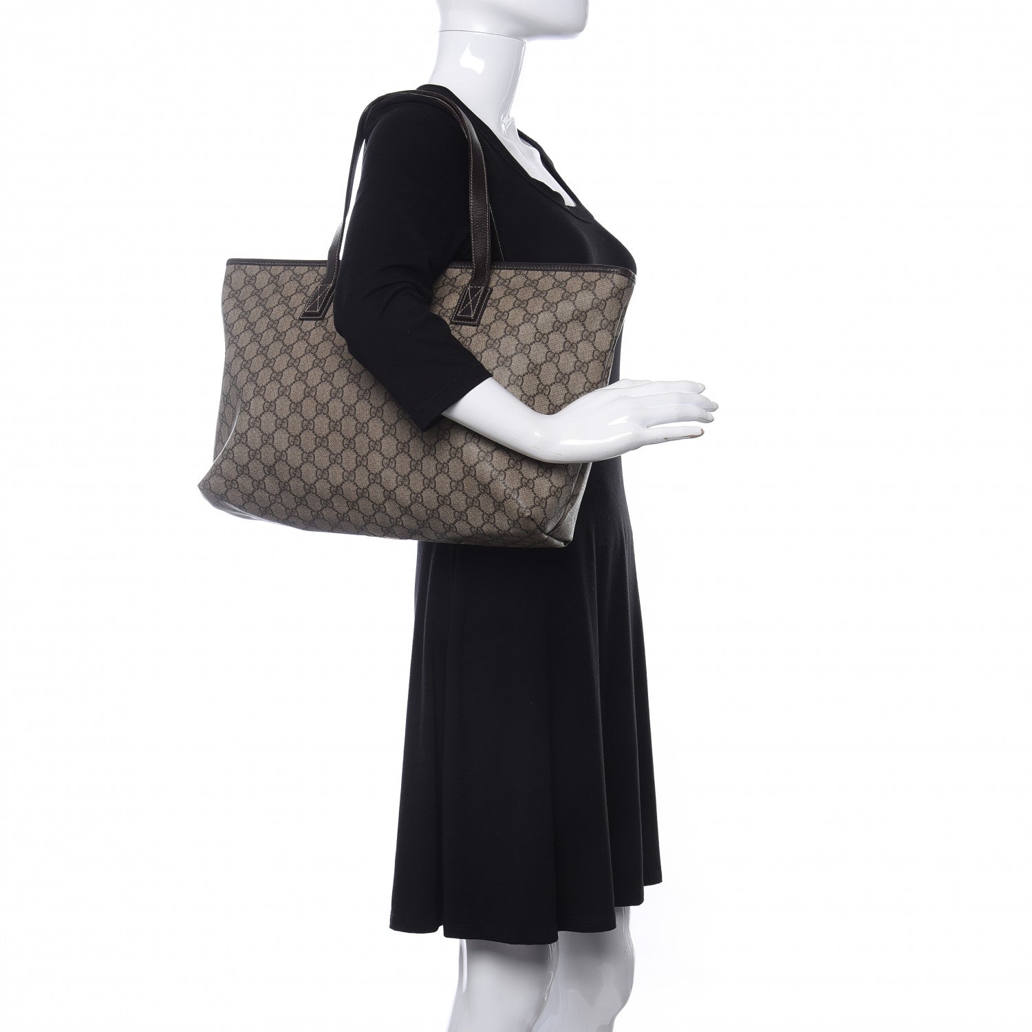 Gucci GG Supreme Monogram Medium Zippered Shopping Tote Dark Brown 2 of 19