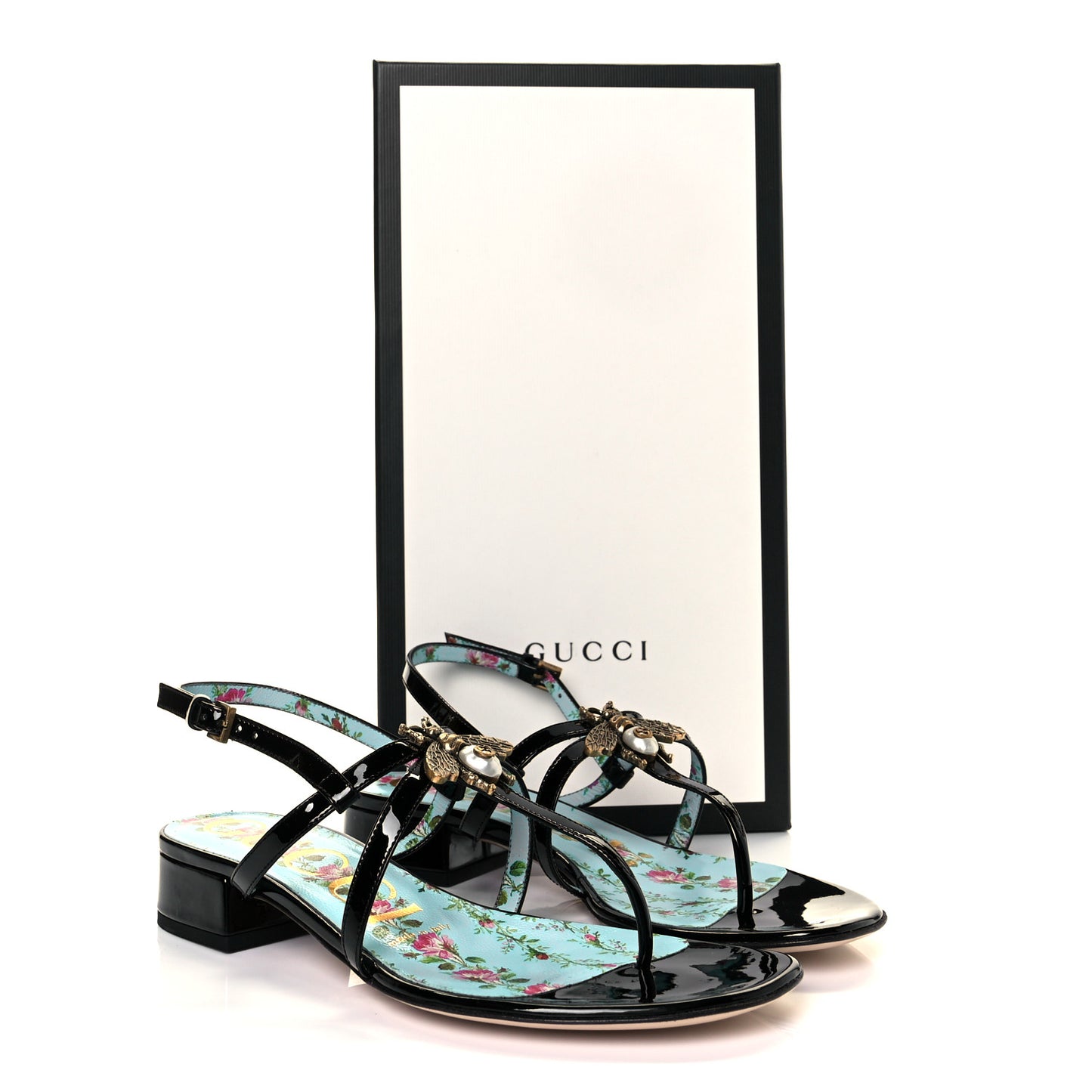 Patent Calfskin Bee Thong Sandals 35.5 Black