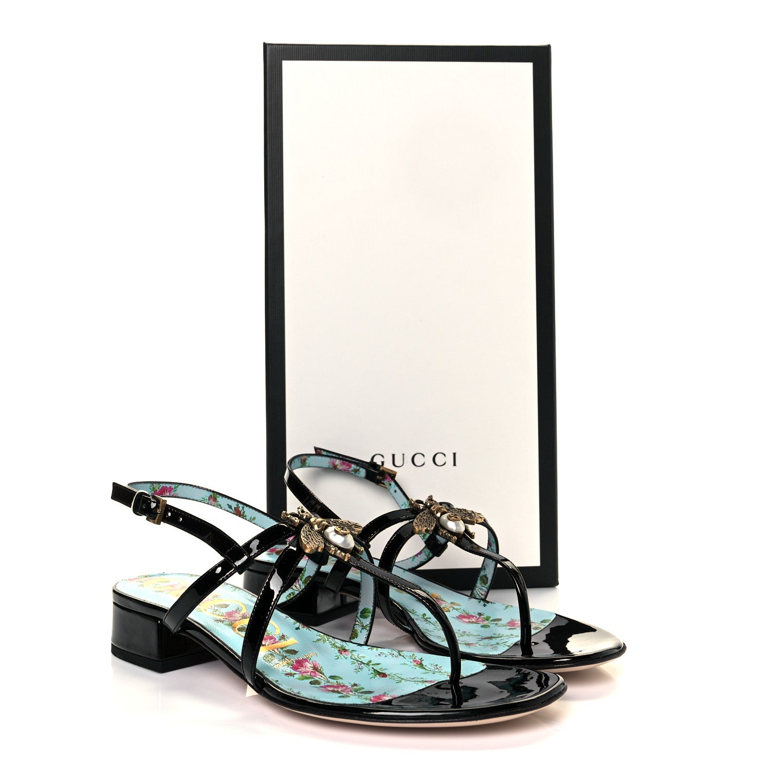Gucci Patent Calfskin Bee Thong Sandals 35.5 Black 8 of 8