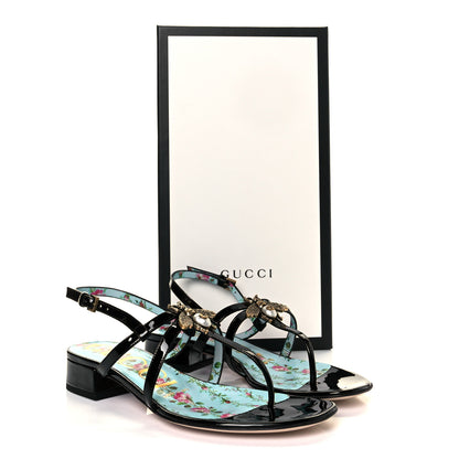Gucci Patent Calfskin Bee Thong Sandals 35.5 Black 8 of 8