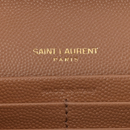 Saint Laurent Grain De Poudre Matelasse Chevron Monogram Chain Wallet Dark Beige 7 of 12