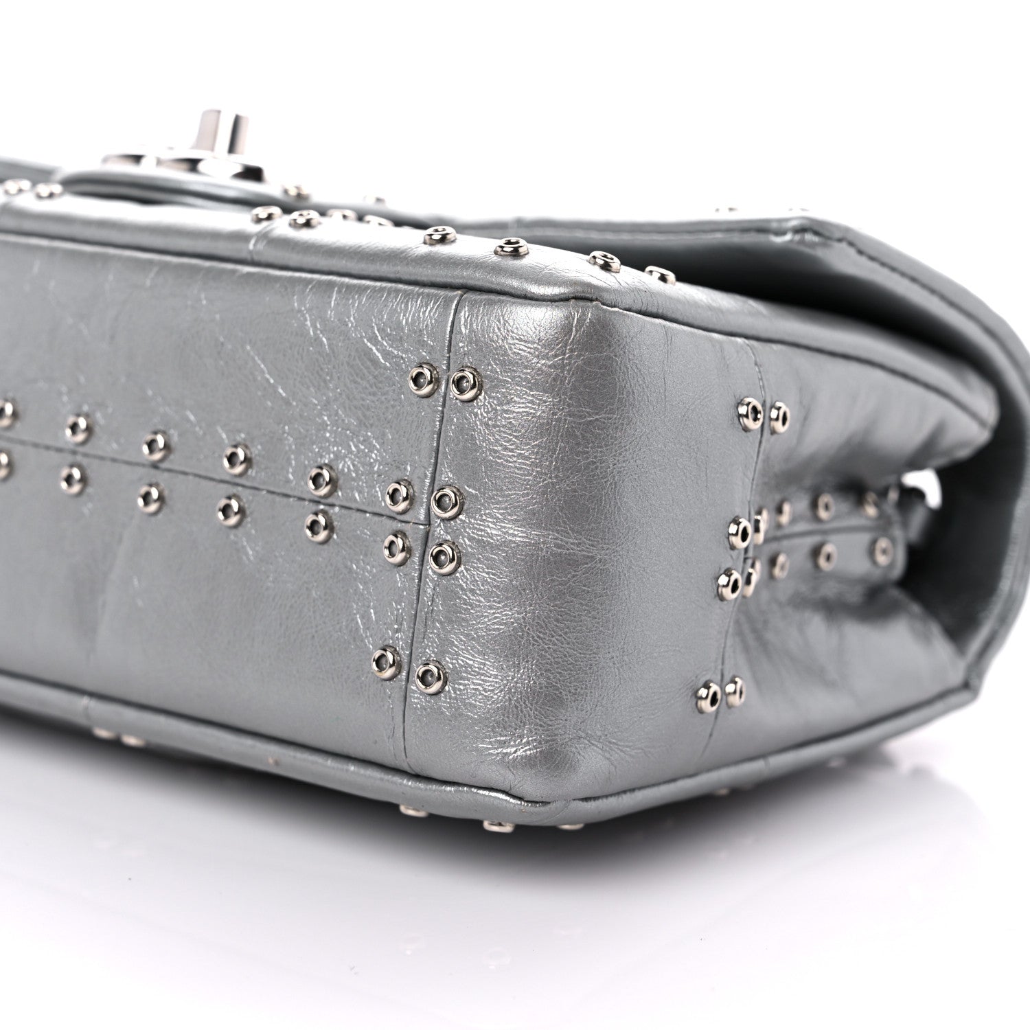 Chanel Glazed Calfskin Grommet Embellished Mini Airline Rectangular Flap Silver 9 of 13