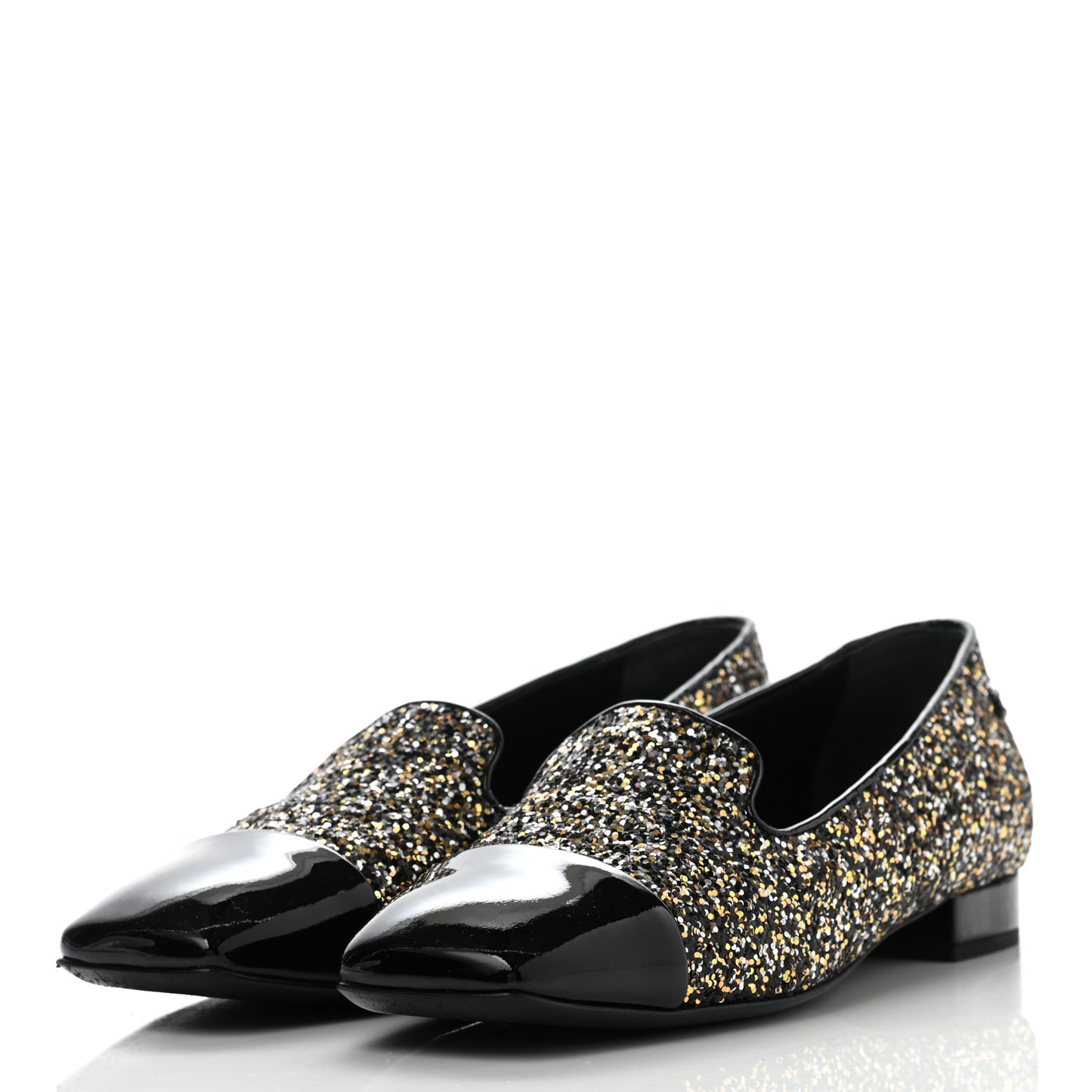 Glitter Fabric Patent Calfskin Moccasin Loafers 39 Black Bronze