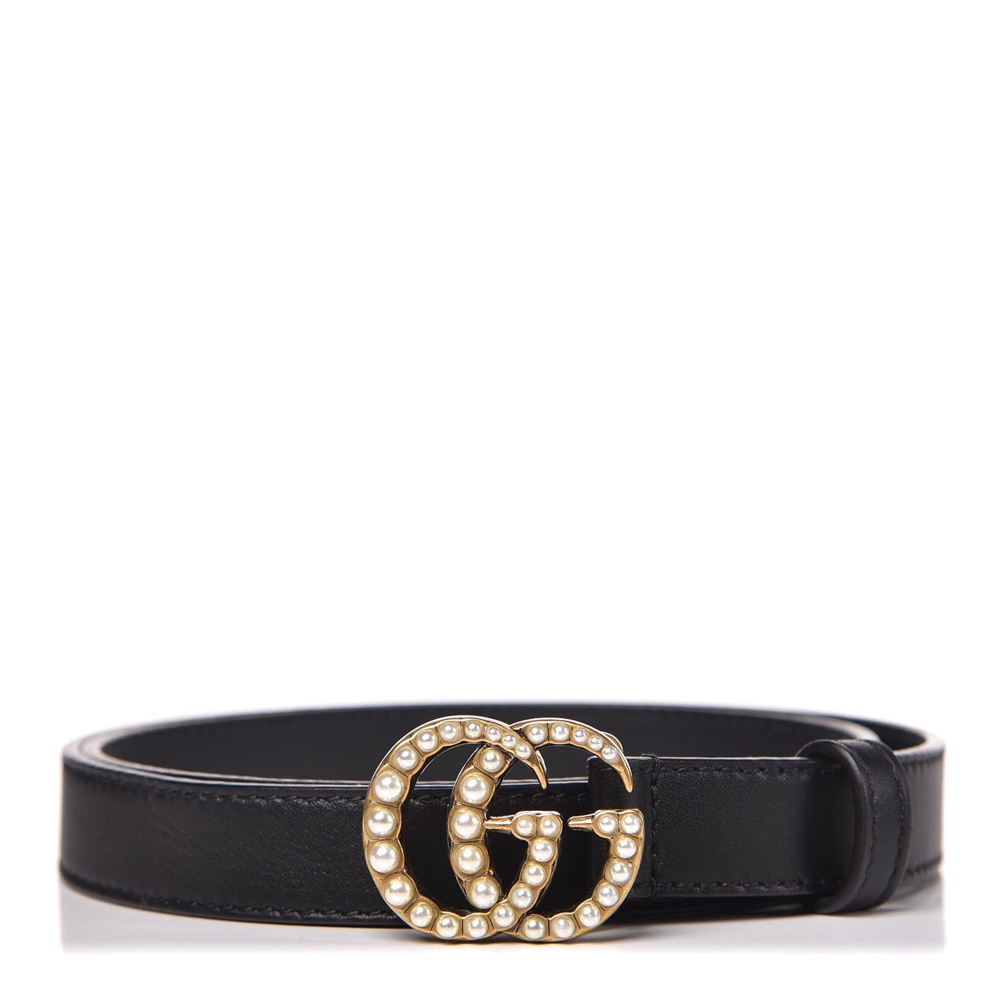 Calfskin Pearl Double G 20mm Belt 75 30 Black Cream