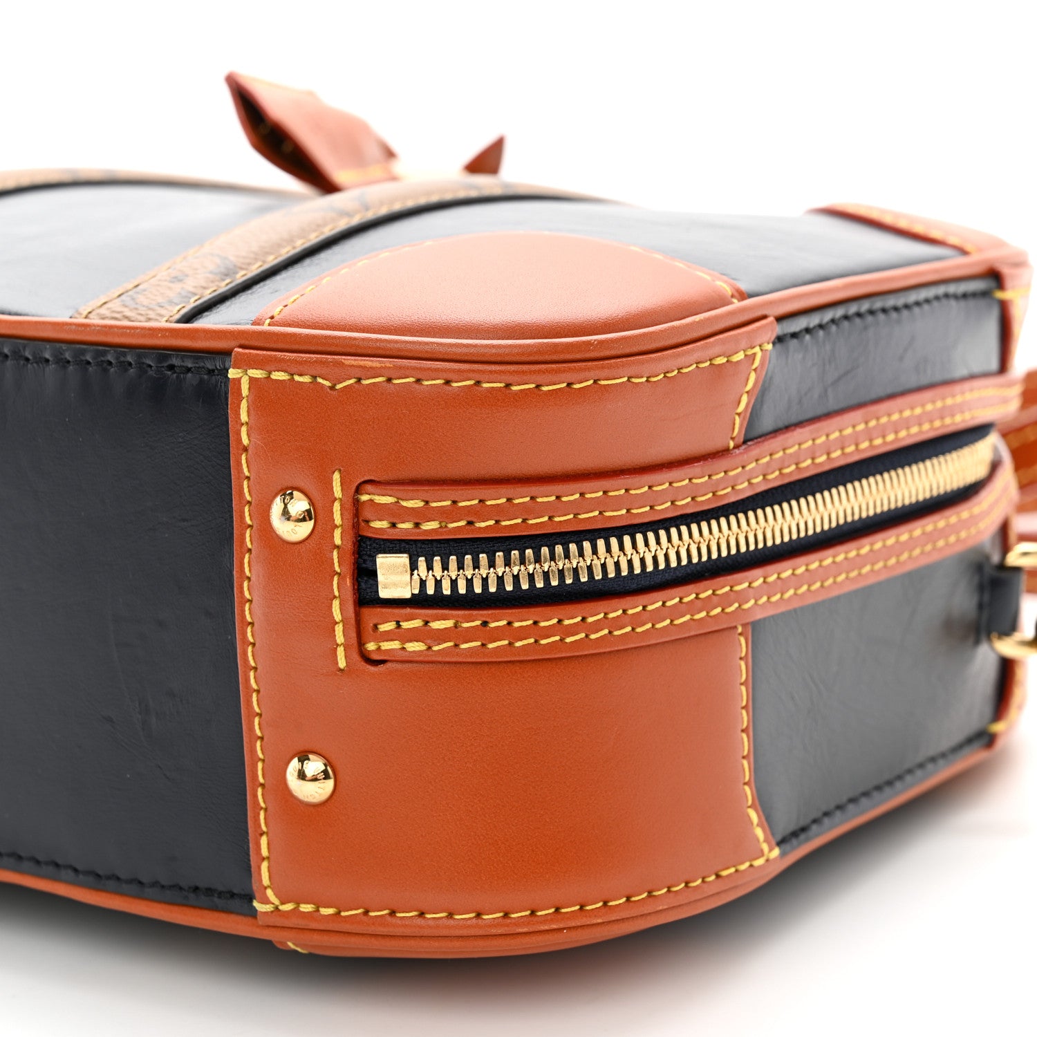 Louis Vuitton Calfskin Reverse Monogram Valisette PM Navy Caramel 4 of 9