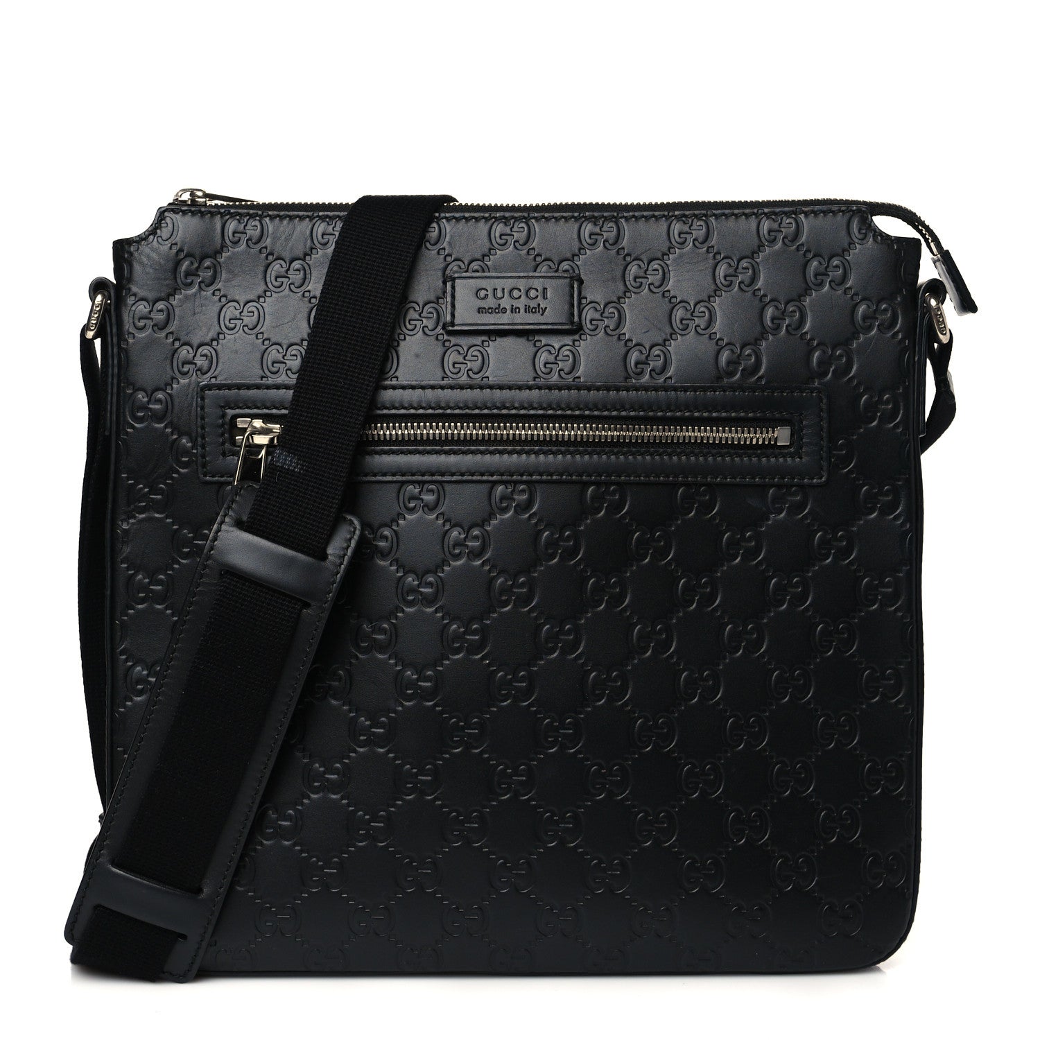 Gucci Guccissima Signature Medium Flat Messenger Bag Black 1 of 11