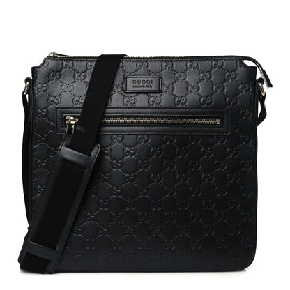 Gucci Guccissima Signature Medium Flat Messenger Bag Black 1 of 11