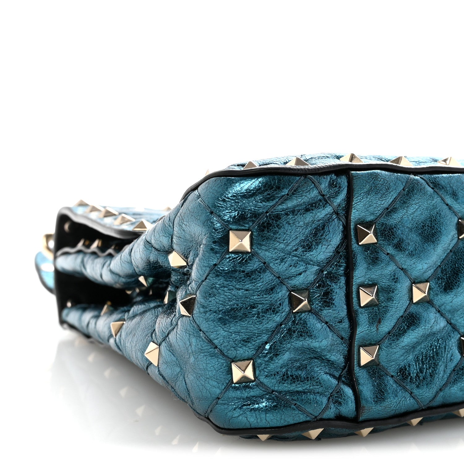 Valentino Garavani Metallic Wrinkled Lambskin Medium Rockstud Spike Shoulder Bag Peacock 8 of 9