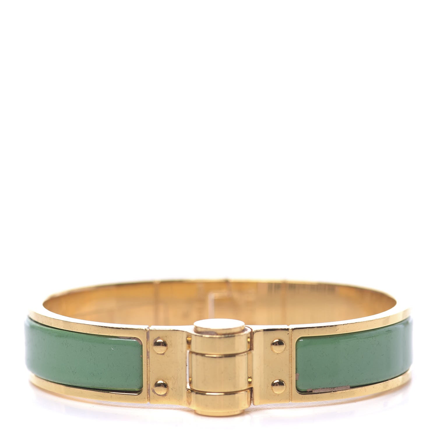 Hermes Enamel Charniere Uni Narrow Hinged Bracelet S Vert Premier 1 of 4