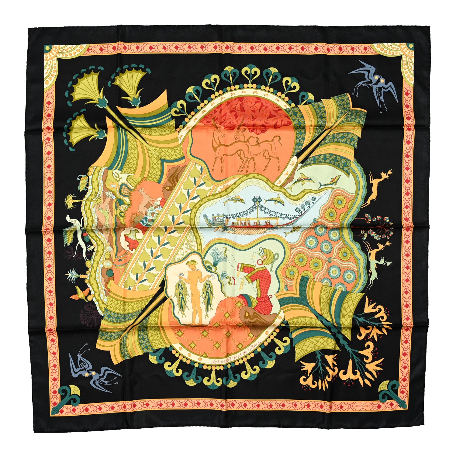 Hermes Silk Les Printemps de Thera Scarf 90 Black 1 of 7