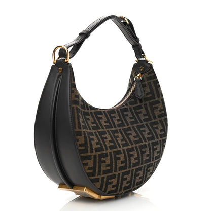 Fendi Fabric Jacquard Vitello Grace FF 1974 Small Fendigraphy Hobo Bag Tobacco Moro Ebano 3 of 9
