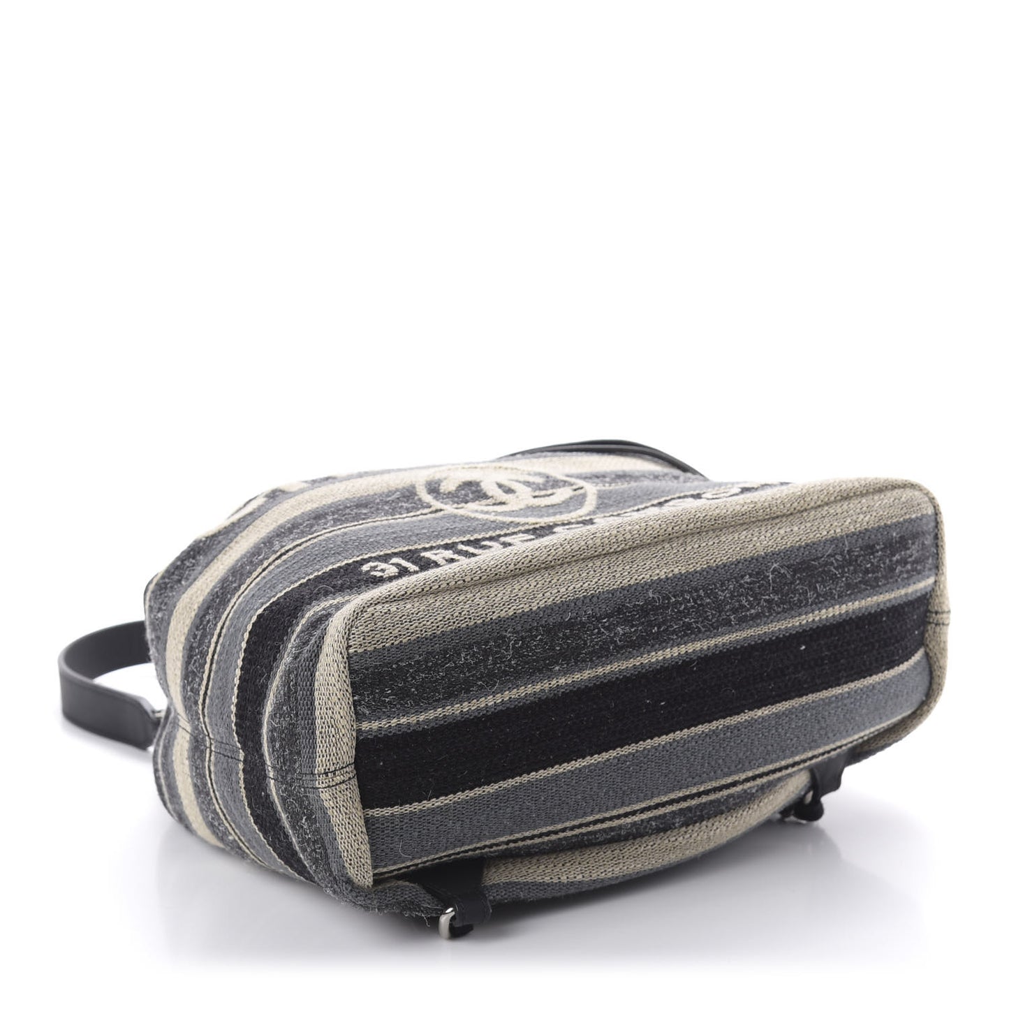 Striped Canvas Large Deauville Backpack Gray Black