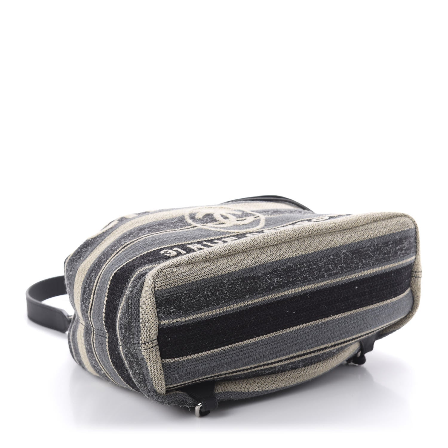 Chanel Striped Canvas Large Deauville Backpack Gray Black 3 of 10