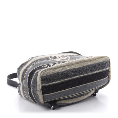 Chanel Striped Canvas Large Deauville Backpack Gray Black 3 of 10