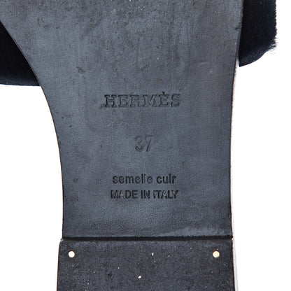 Hermes Sheared Mink Womens Oran Sandals 37 Black 7 of 7