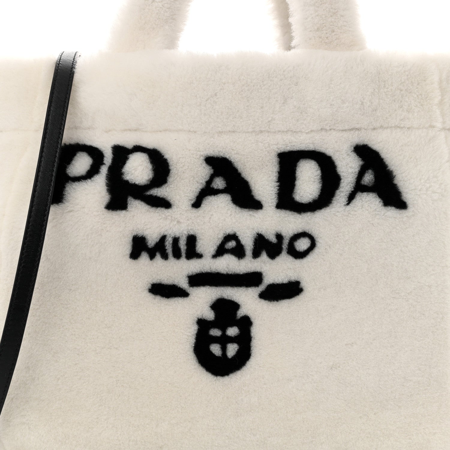 Prada Shearling Logo Tote White Black 9 of 11
