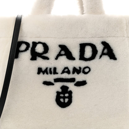 Prada Shearling Logo Tote White Black 9 of 11