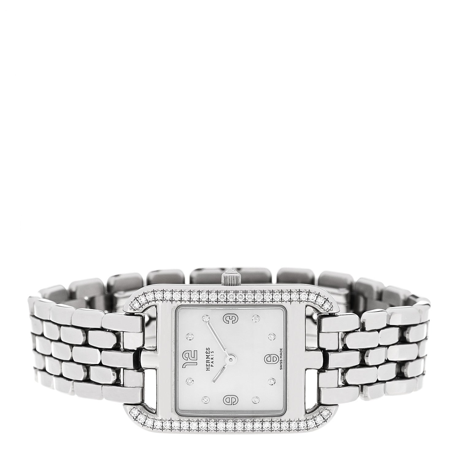Hermes Stainless Steel Diamond Bezel Mother of Pearl 23mm Cape Cod Quartz Watch 2 of 5