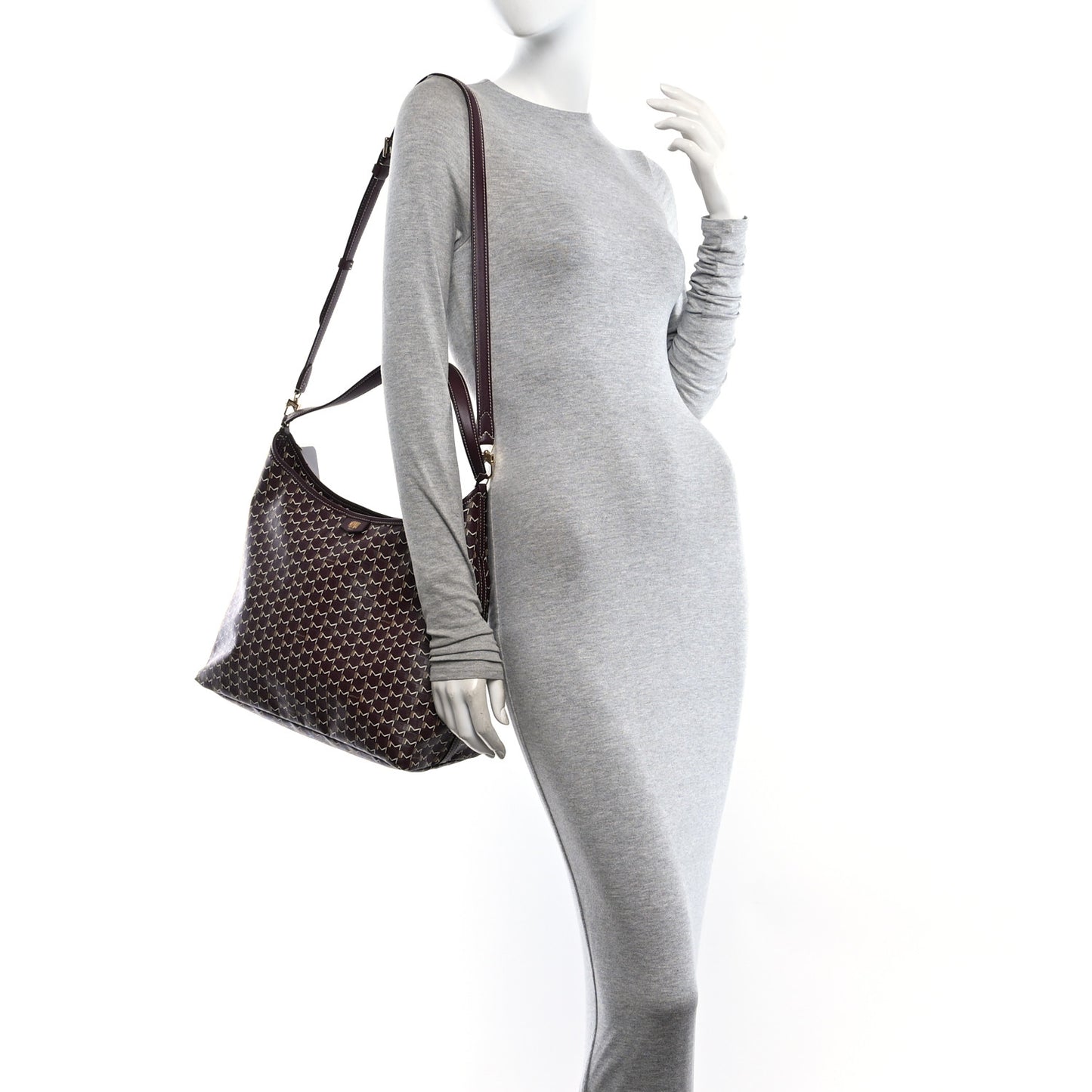 Calfskin Canvas M Hobo Bag Burgundy