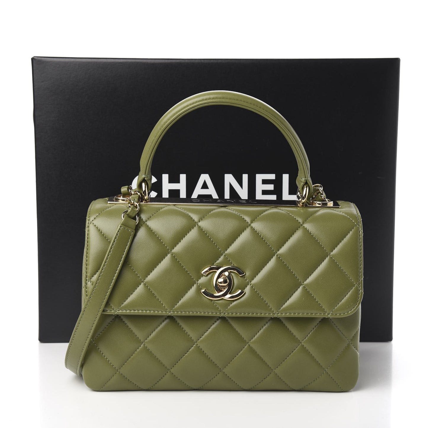 Lambskin Quilted Small Trendy CC Flap Dual Handle Bag Green