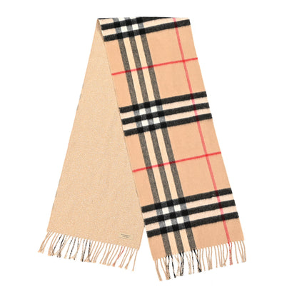 Burberry Cashmere Metallic Reversible Giant Check Fringe Scarf Camel Gold 2 of 3