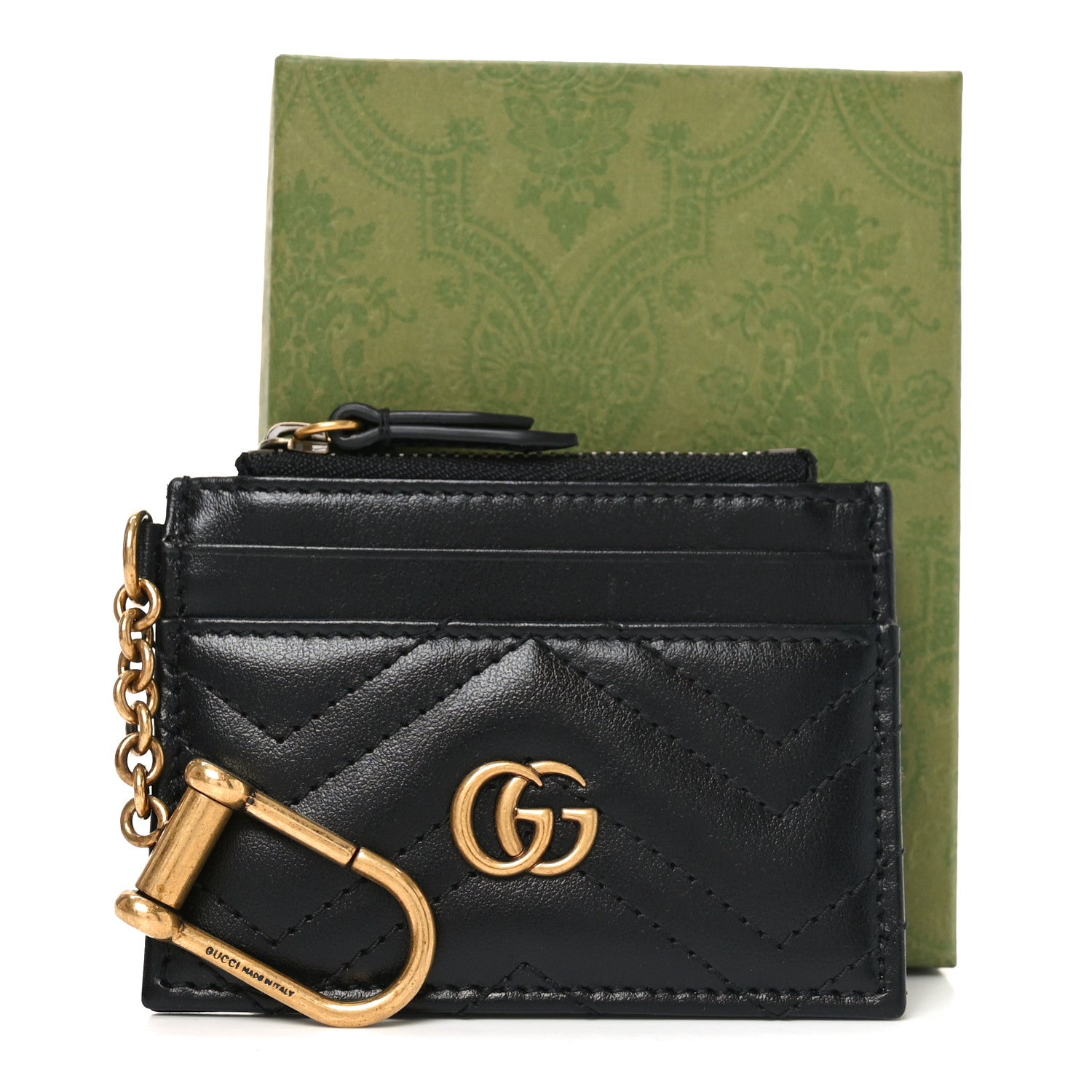 Gucci Calfskin Matelasse Chevron GG Marmont Key Case Card Holder Black 7 of 7