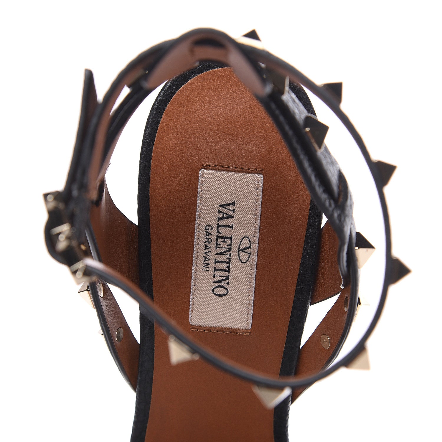 Valentino Garavani Pebbled Calfskin Rockstud Ankle Strap 60mm Sandals 40 Black Light Cuir 7 of 8
