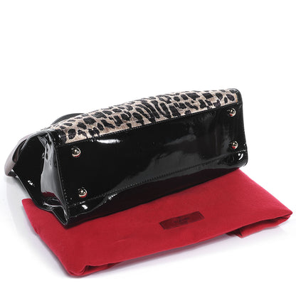 Valentino Garavani Patent Raffia Leopard Print Medium Aphrodite Bow Satchel Black 4 of 7