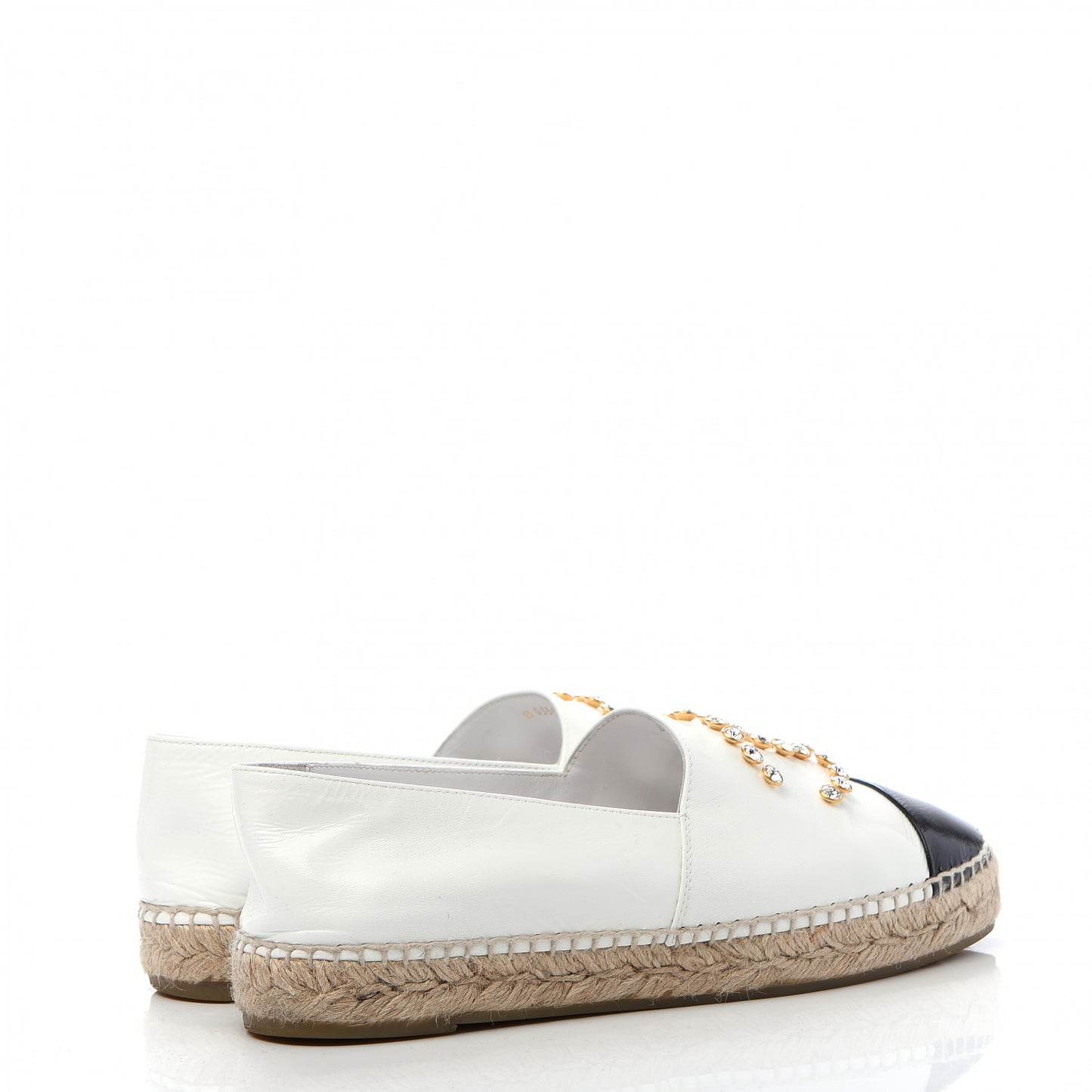 Patent Calfskin Crystal CC Espadrilles 40 White Black