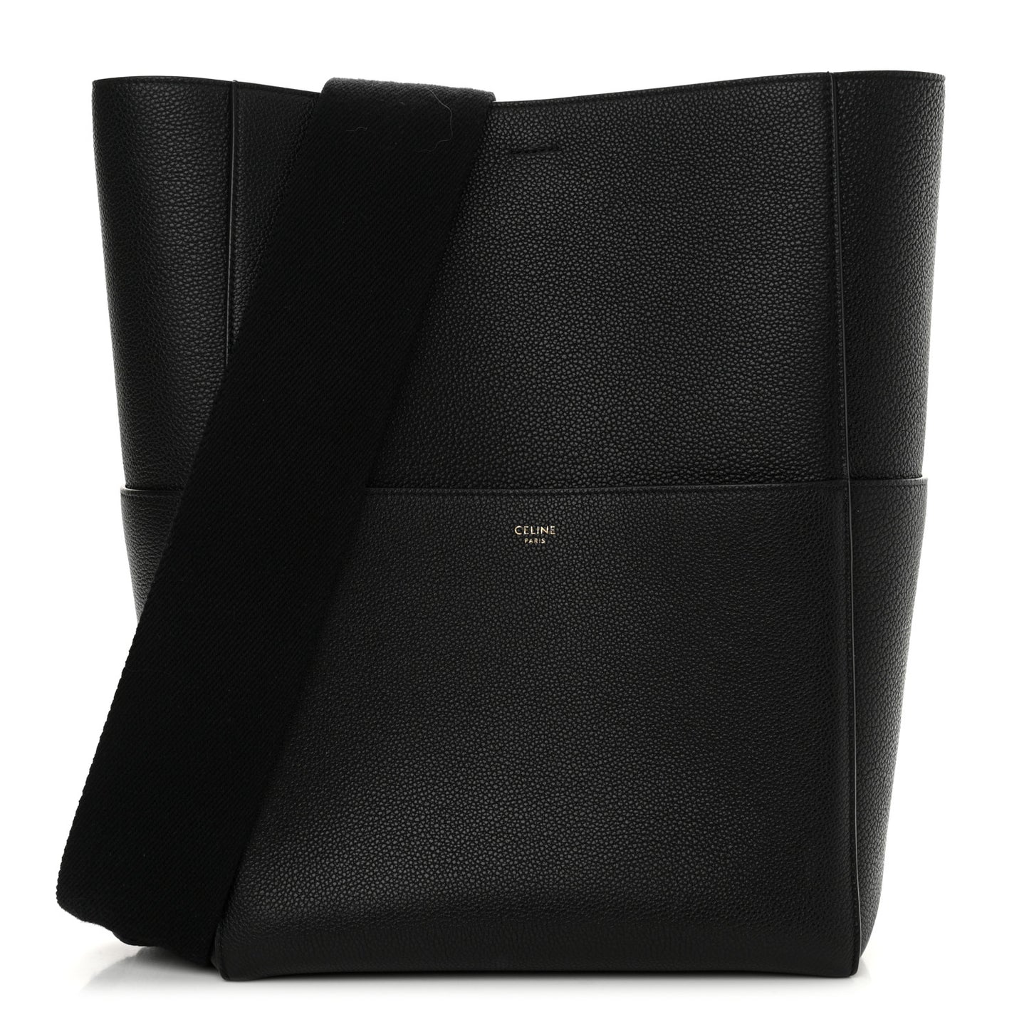 Soft Grained Calfskin Sangle Bucket Bag Black