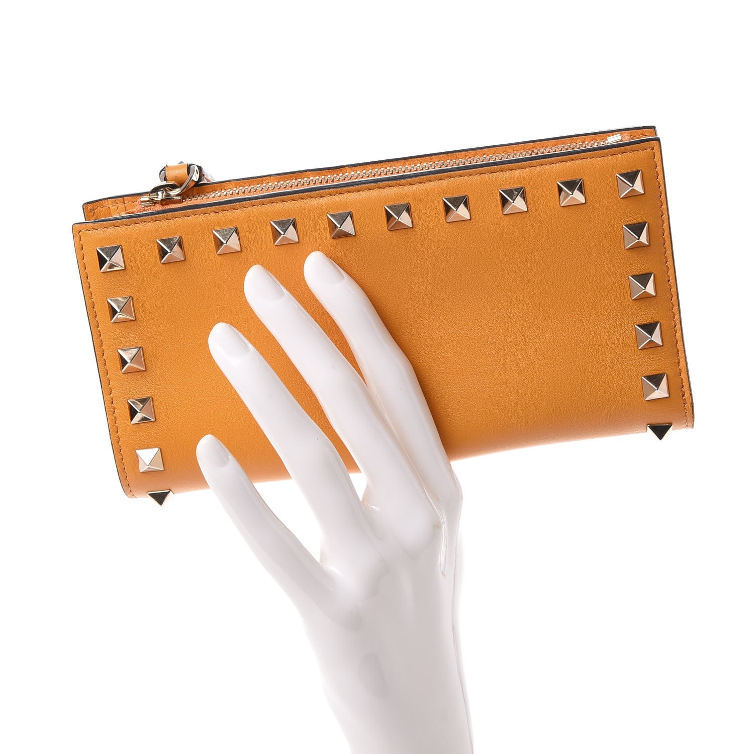 Valentino Garavani Calfskin Rockstud Continental Wallet Mandarin Sorbet 2 of 11