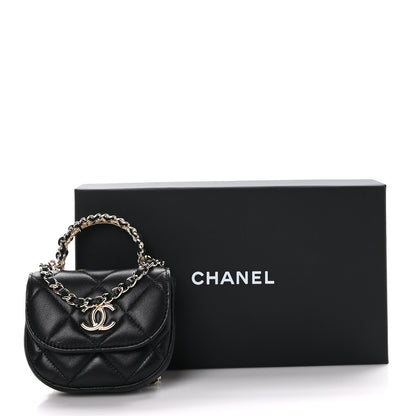 Chanel Lambskin Quilted Pearl Top Handle Clutch With Chain Black 13 of 13