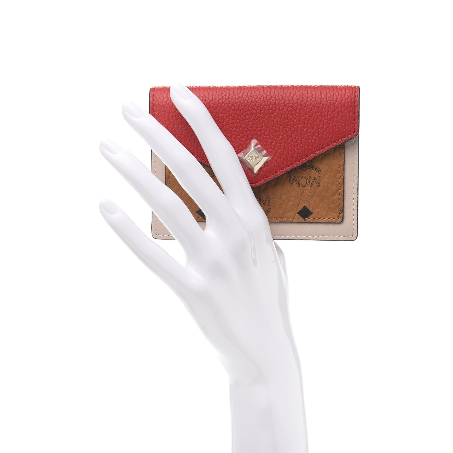 MCM Visetos Mini Love Letter Flap Wallet Cognac White Red 2 of 10