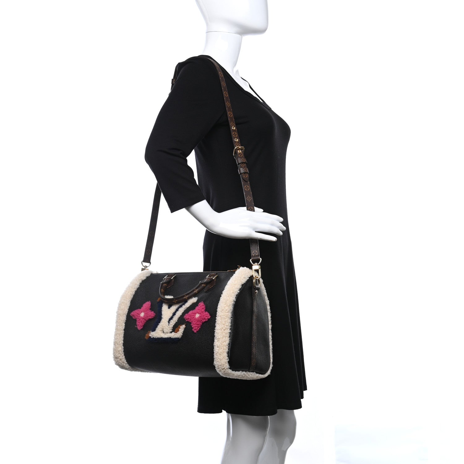 Louis Vuitton Calfskin Monogram Teddy Speedy Bandouliere 30 Black 2 of 9
