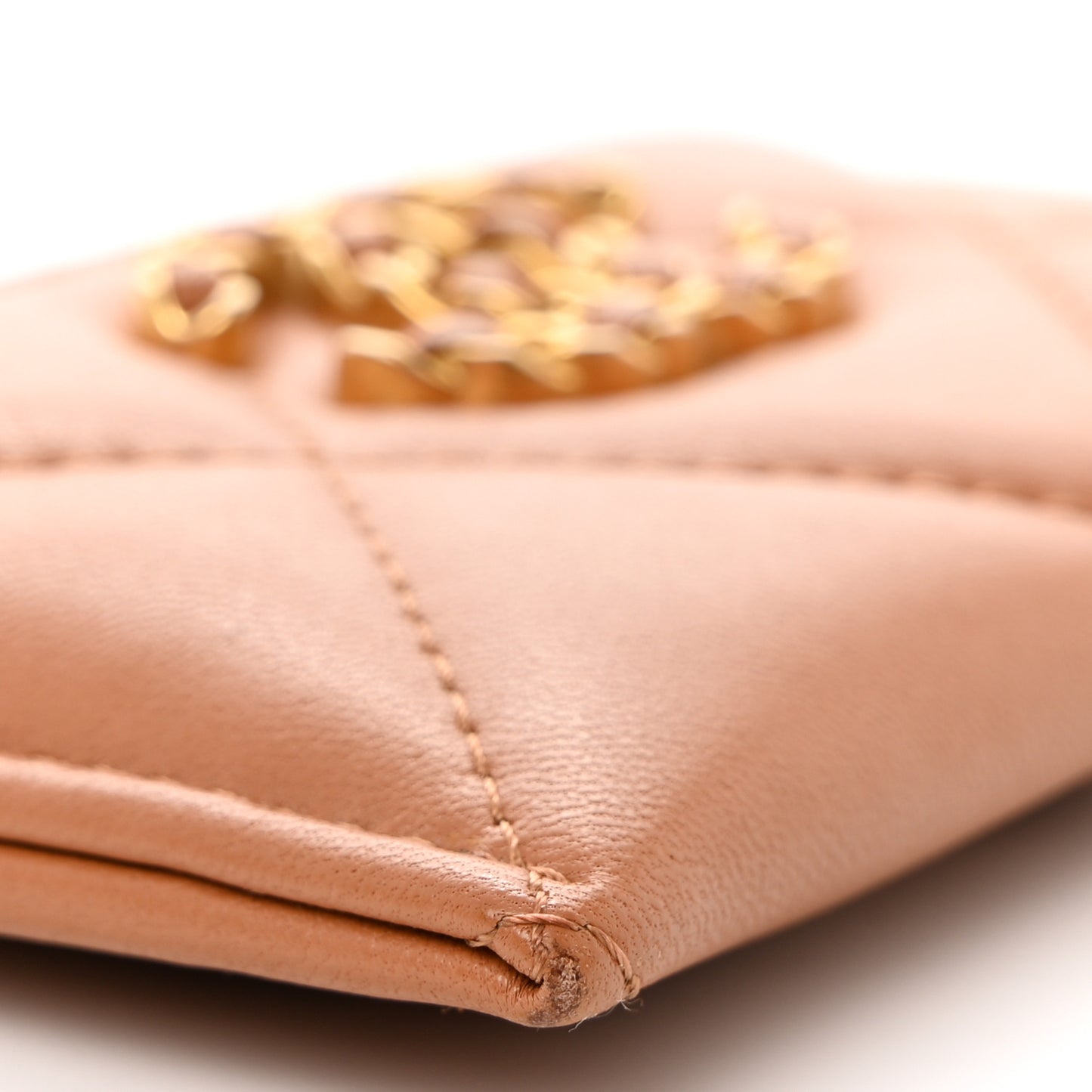 Lambskin Quilted Chanel 19 Card Holder Brown