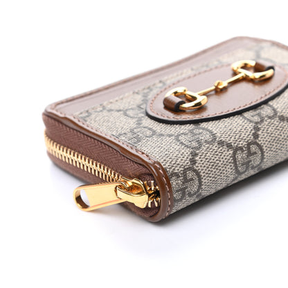 Gucci GG Supreme Monogram Azalea Calfskin Horsebit 1955 Zip Around ID Card Case Wallet Beige Ebony Brown Sugar 7 of 9