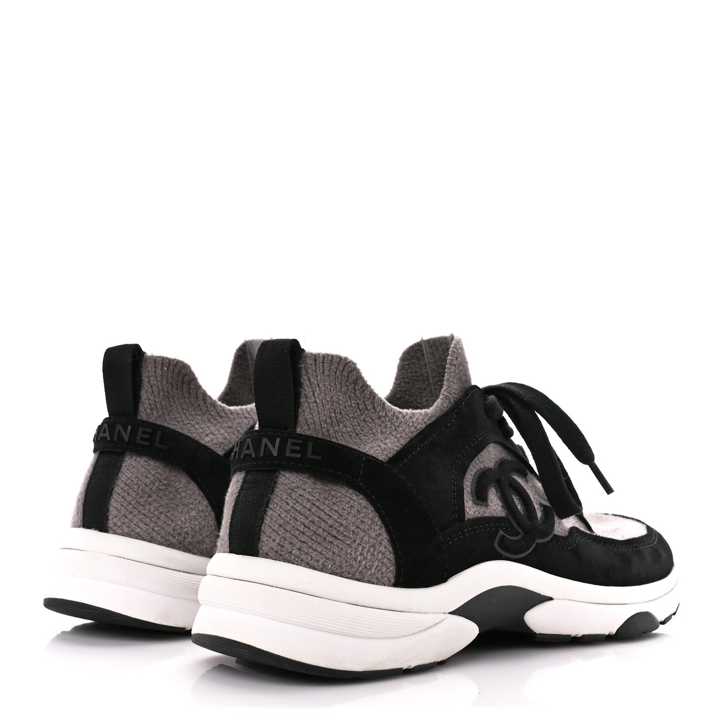 Fabric Suede Calfskin CC Sneakers 39 Grey Black