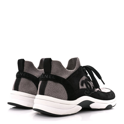 Chanel Fabric Suede Calfskin CC Sneakers 39 Grey Black 4 of 9
